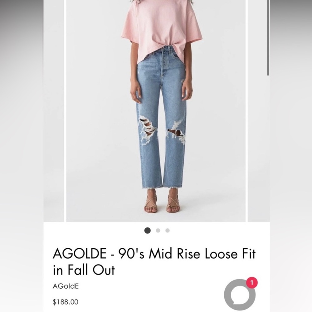 Agolde 90s Mid rise. Fall Out. Destroyed. Size 25. NWOT.